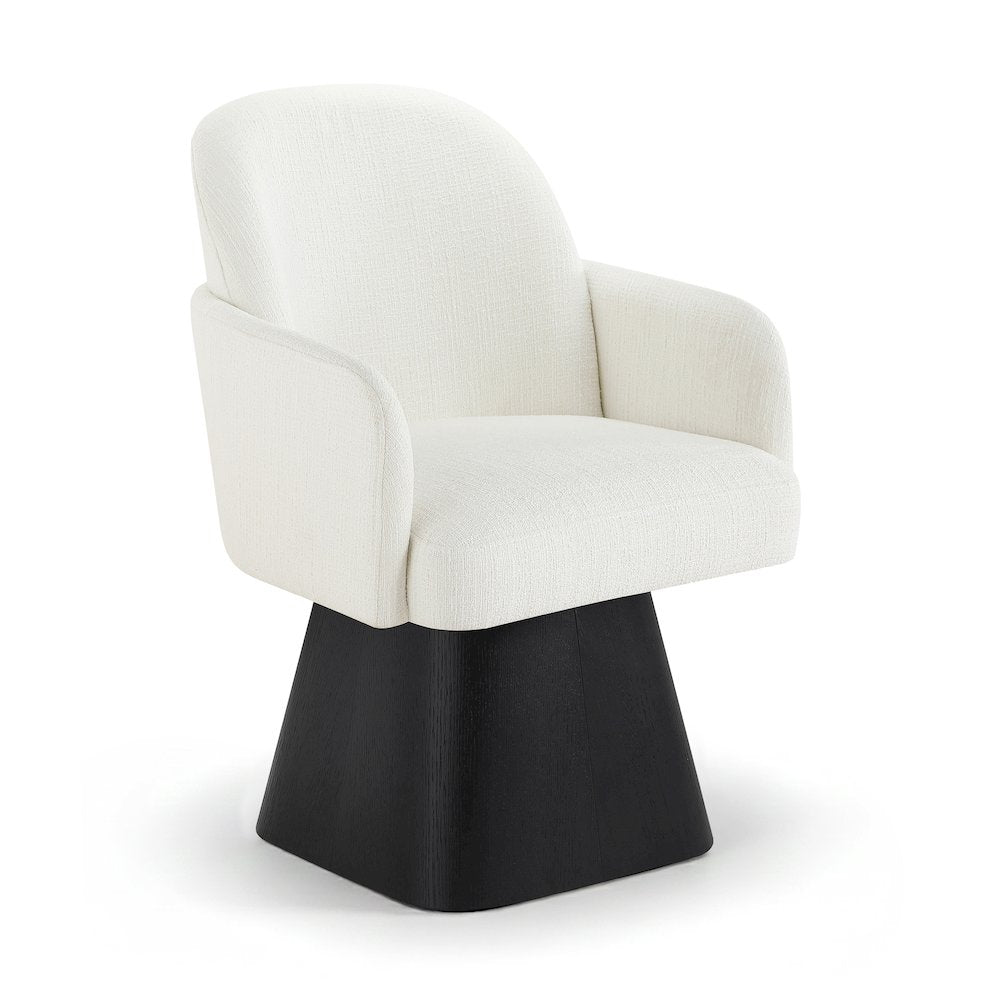 Marlowe Cream Linen Textured Fabric Upholstered Swivel Dining Arm Chair