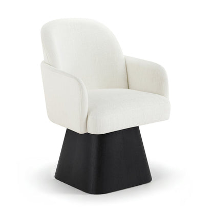 Marlowe Cream Linen Textured Fabric Upholstered Swivel Dining Arm Chair