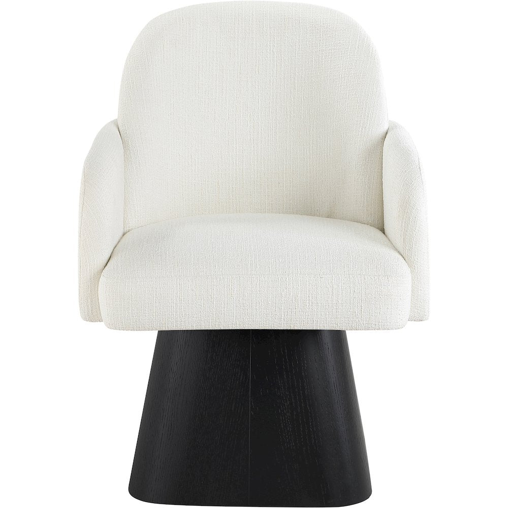 Marlowe Cream Linen Textured Fabric Upholstered Swivel Dining Arm Chair