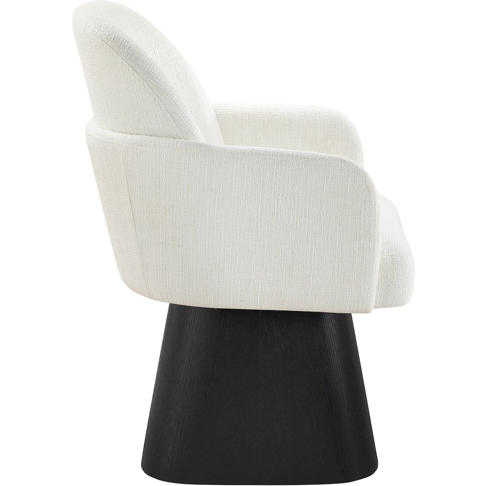 Marlowe Cream Linen Textured Fabric Upholstered Swivel Dining Arm Chair
