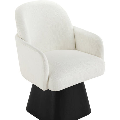 Marlowe Cream Linen Textured Fabric Upholstered Swivel Dining Arm Chair