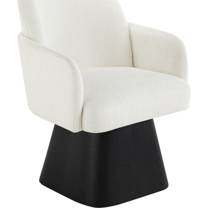 Marlowe Cream Linen Textured Fabric Upholstered Swivel Dining Arm Chair