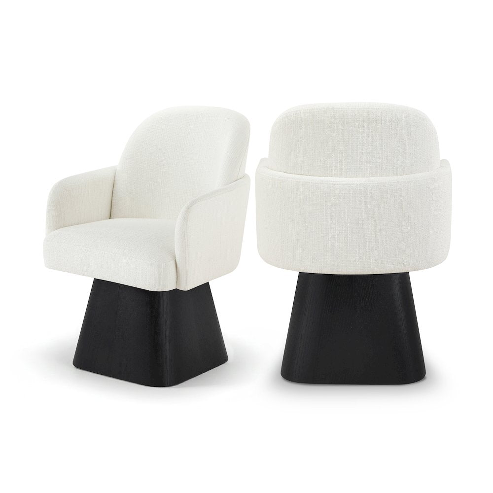Marlowe Cream Linen Textured Fabric Upholstered Swivel Dining Arm Chair