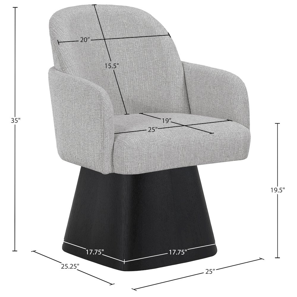 Marlowe Grey Linen Textured Fabric Upholstered Swivel Dining Arm Chair