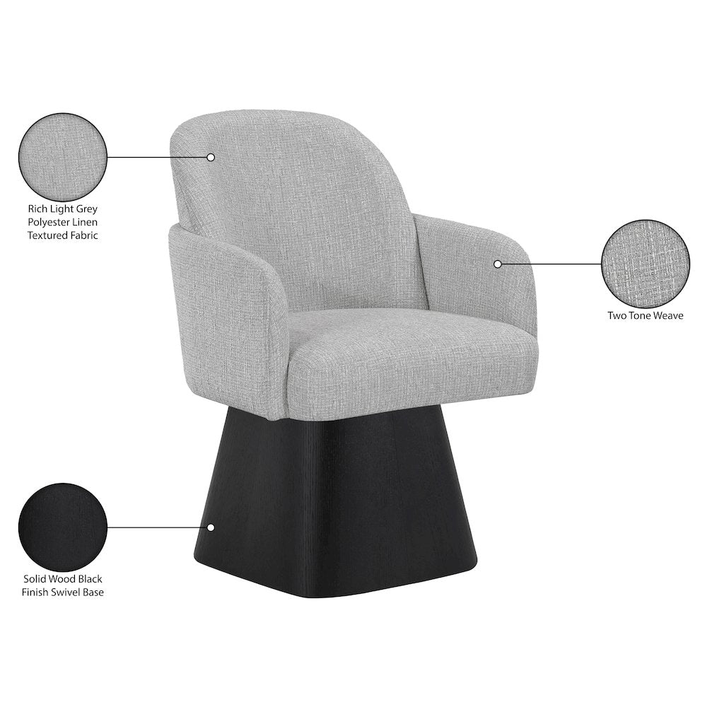 Marlowe Grey Linen Textured Fabric Upholstered Swivel Dining Arm Chair