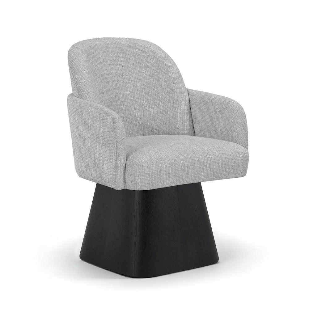 Marlowe Grey Linen Textured Fabric Upholstered Swivel Dining Arm Chair