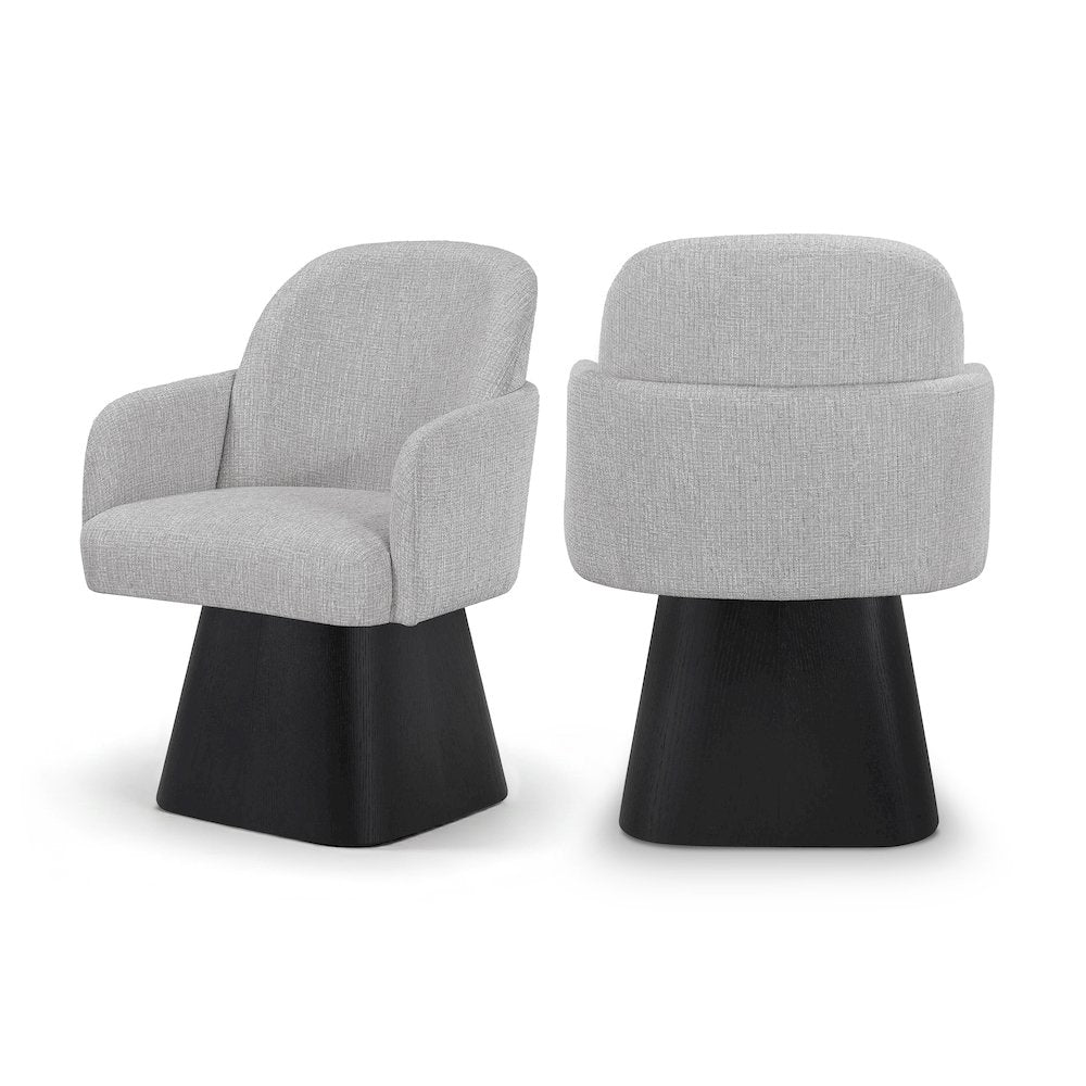 Marlowe Grey Linen Textured Fabric Upholstered Swivel Dining Arm Chair