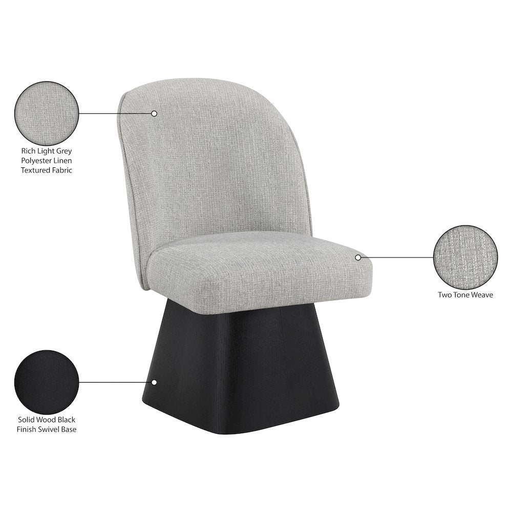 Marlowe Grey Linen Textured Fabric Upholstered Swivel Dining Side Chair