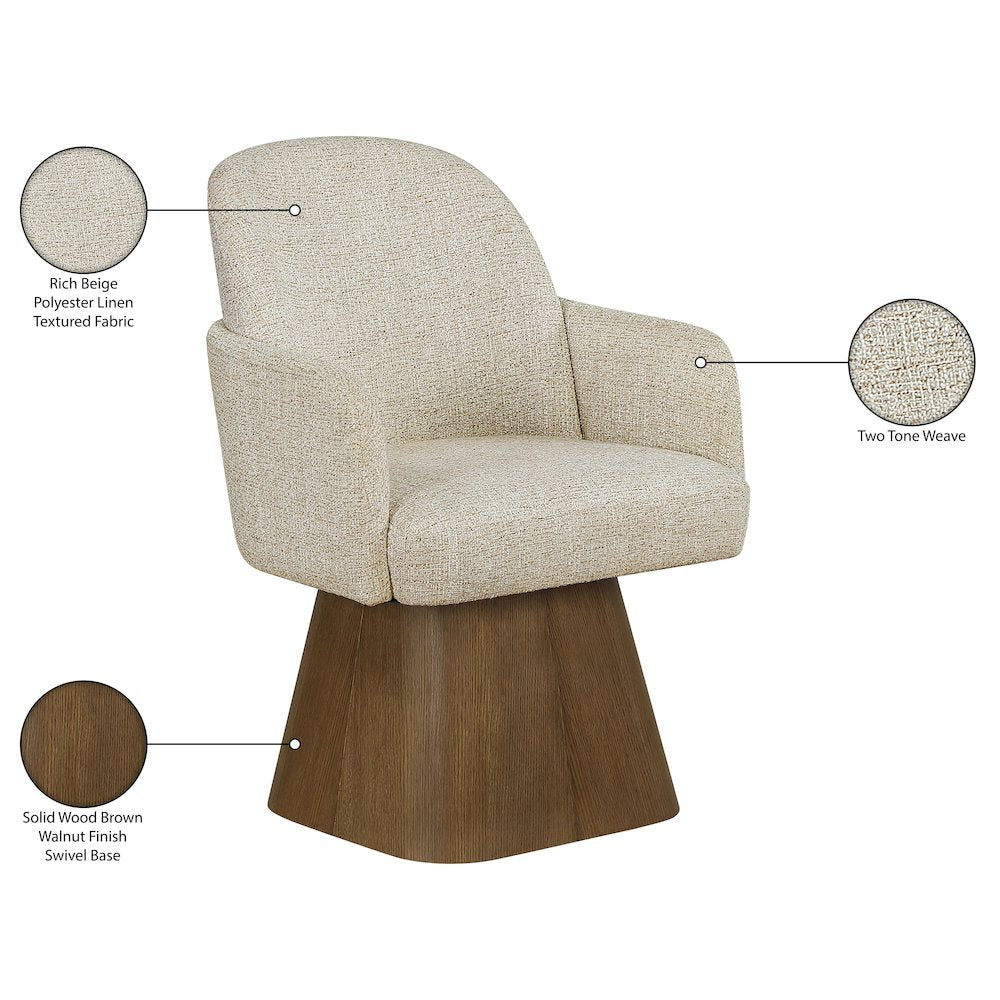 Marlowe Beige Linen Textured Fabric Upholstered Swivel Dining Arm Chair