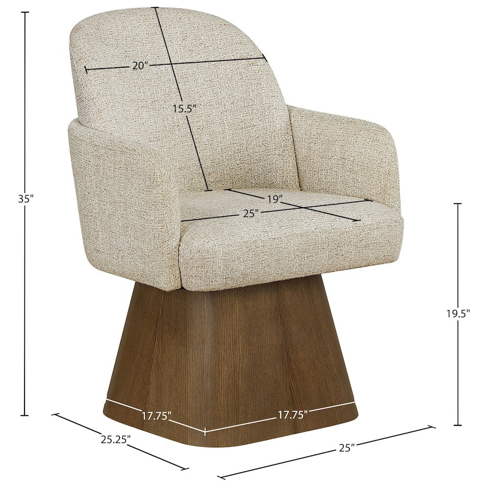 Marlowe Beige Linen Textured Fabric Upholstered Swivel Dining Arm Chair