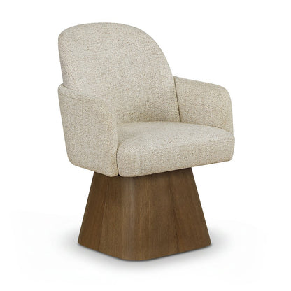 Marlowe Beige Linen Textured Fabric Upholstered Swivel Dining Arm Chair