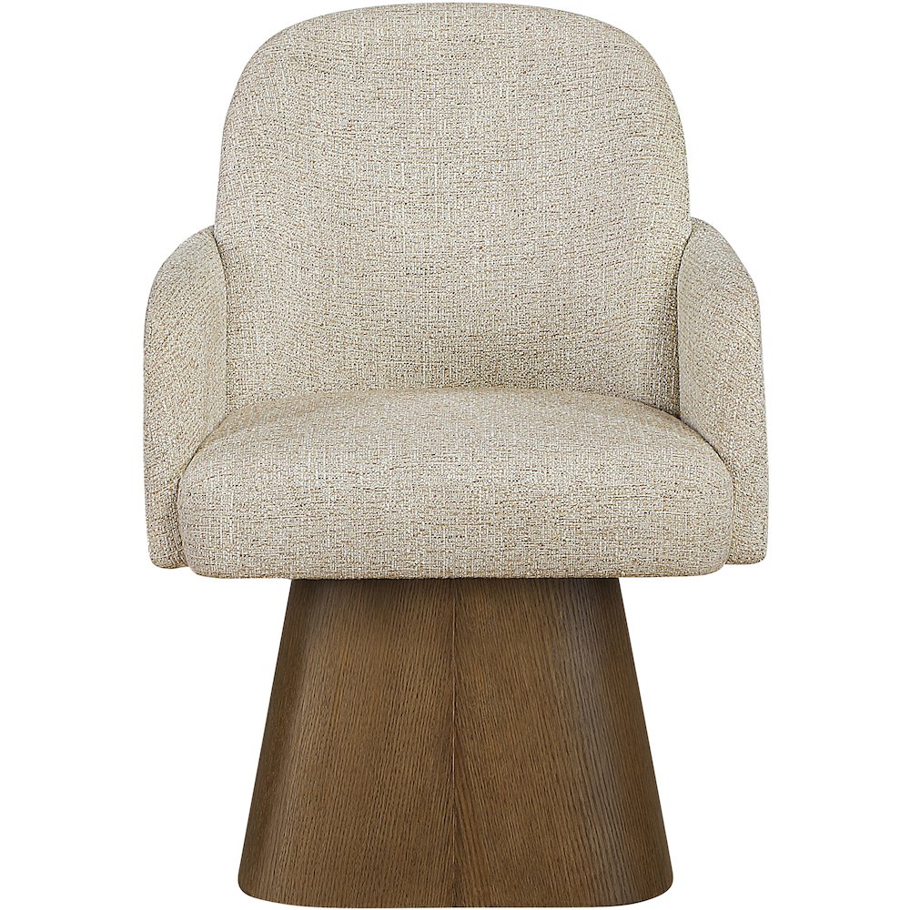Marlowe Beige Linen Textured Fabric Upholstered Swivel Dining Arm Chair