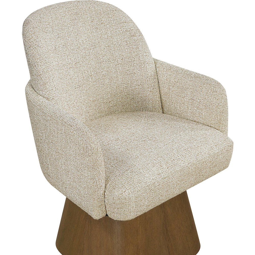 Marlowe Beige Linen Textured Fabric Upholstered Swivel Dining Arm Chair