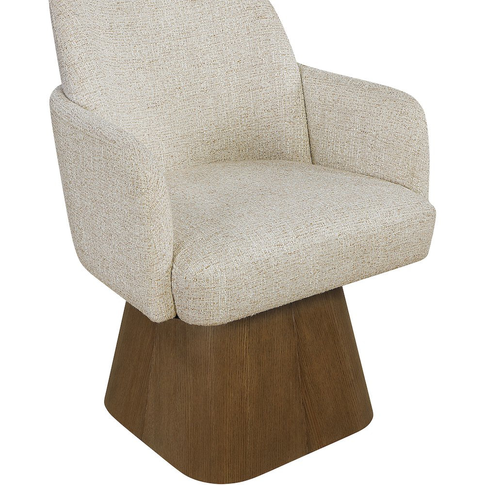 Marlowe Beige Linen Textured Fabric Upholstered Swivel Dining Arm Chair