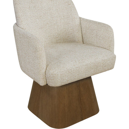 Marlowe Beige Linen Textured Fabric Upholstered Swivel Dining Arm Chair