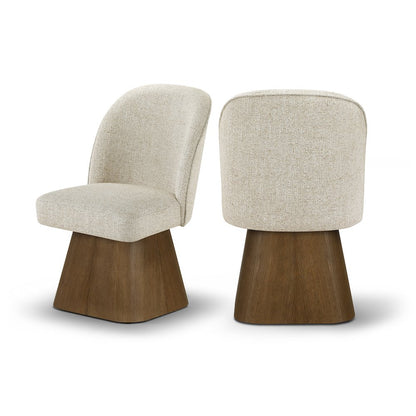 Marlowe Beige Linen Textured Fabric Upholstered Swivel Dining Side Chair