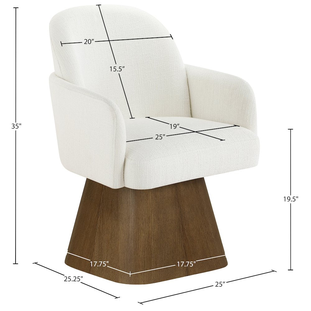 Marlowe Cream Linen Textured Fabric Upholstered Swivel Dining Arm Chair