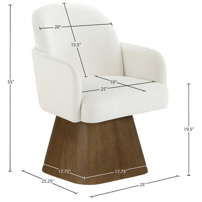 Marlowe Cream Linen Textured Fabric Upholstered Swivel Dining Arm Chair