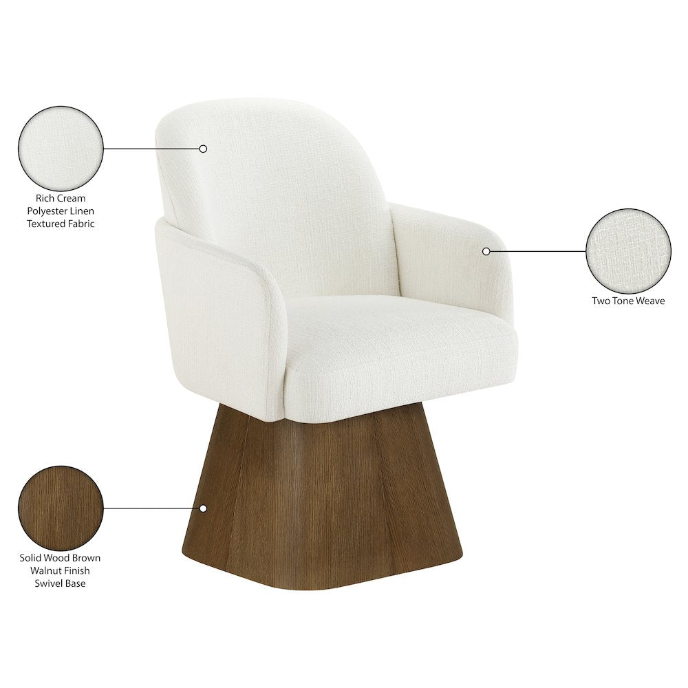 Marlowe Cream Linen Textured Fabric Upholstered Swivel Dining Arm Chair