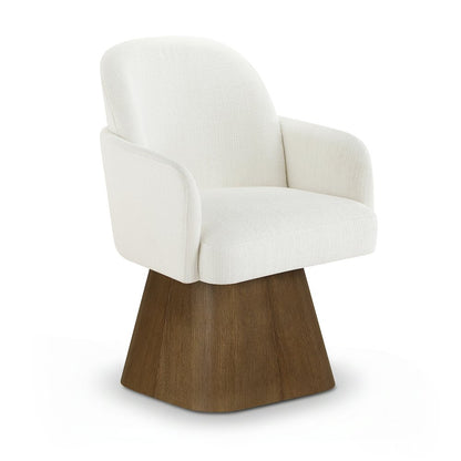 Marlowe Cream Linen Textured Fabric Upholstered Swivel Dining Arm Chair