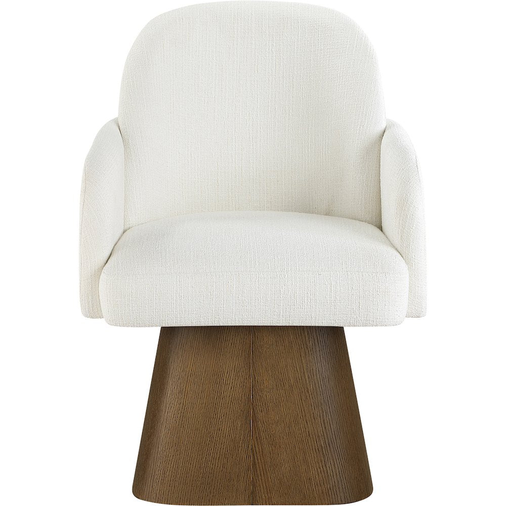 Marlowe Cream Linen Textured Fabric Upholstered Swivel Dining Arm Chair