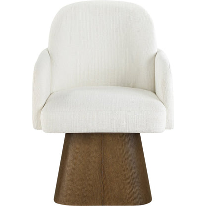 Marlowe Cream Linen Textured Fabric Upholstered Swivel Dining Arm Chair