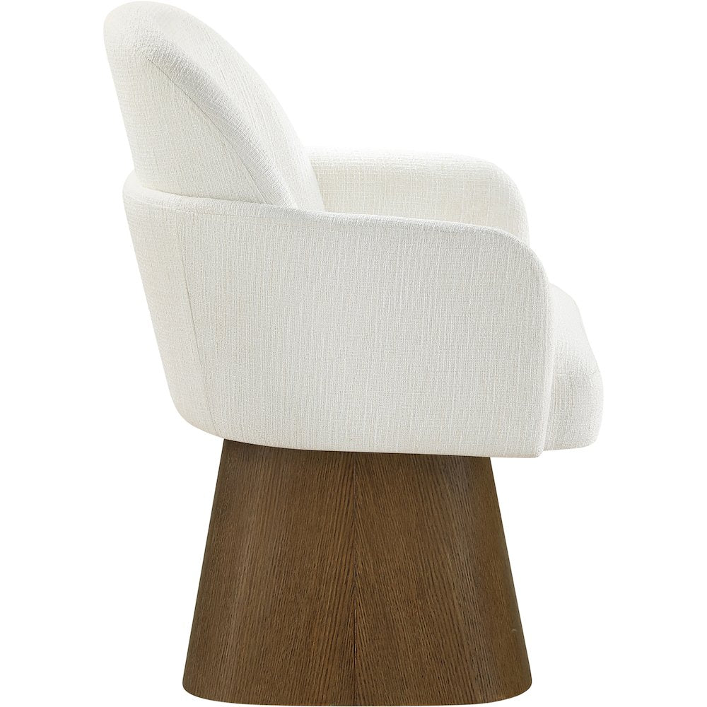 Marlowe Cream Linen Textured Fabric Upholstered Swivel Dining Arm Chair