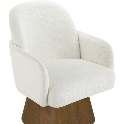 Marlowe Cream Linen Textured Fabric Upholstered Swivel Dining Arm Chair