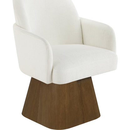 Marlowe Cream Linen Textured Fabric Upholstered Swivel Dining Arm Chair