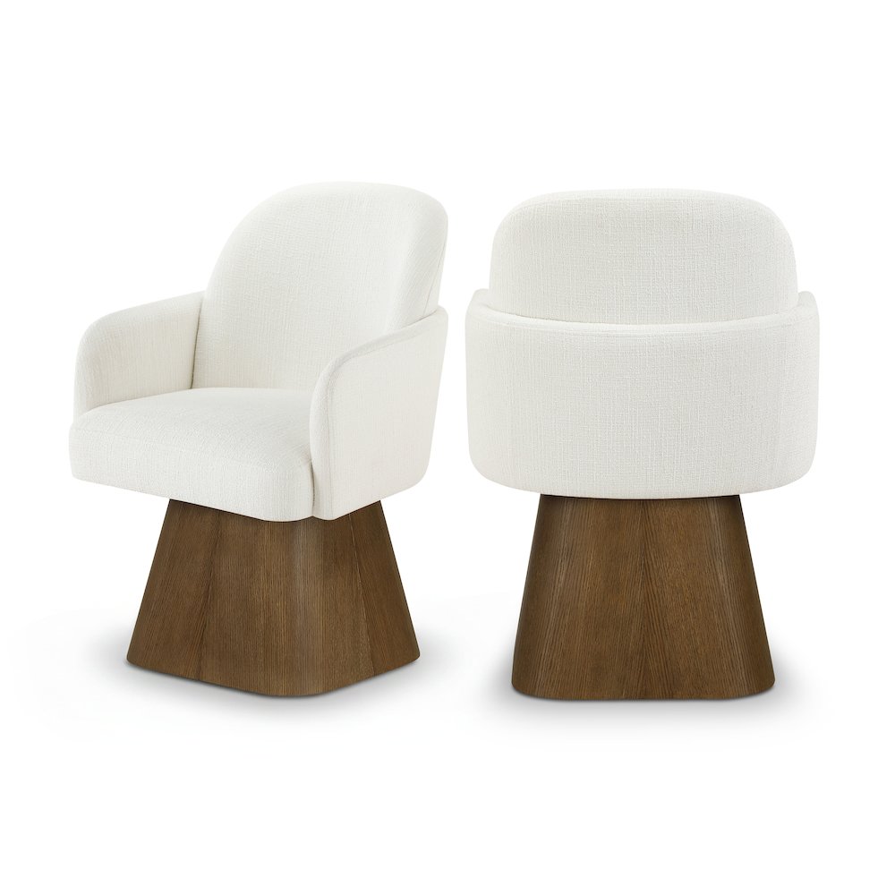 Marlowe Cream Linen Textured Fabric Upholstered Swivel Dining Arm Chair