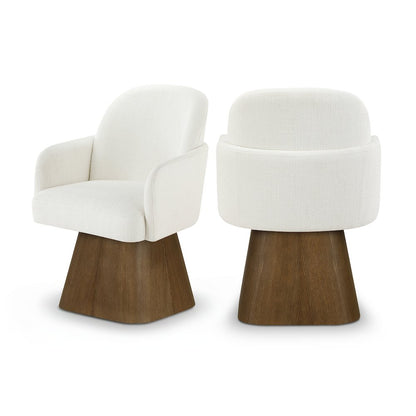 Marlowe Cream Linen Textured Fabric Upholstered Swivel Dining Arm Chair