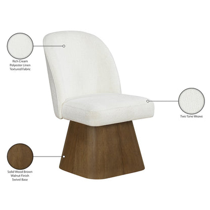 Marlowe Cream Linen Textured Fabric Upholstered Swivel Dining Side Chair