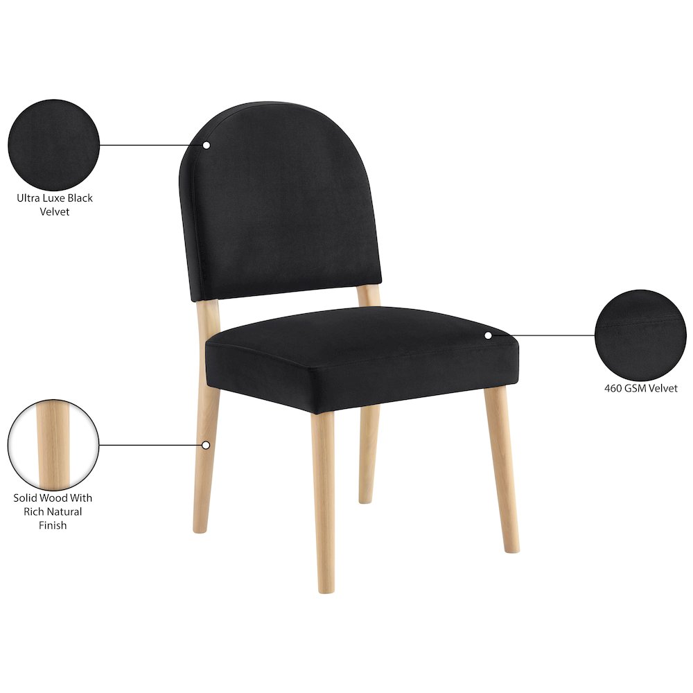 Varinelle Black Velvet Upholstered Dining Chair, Set of 2