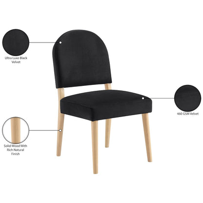 Varinelle Black Velvet Upholstered Dining Chair, Set of 2