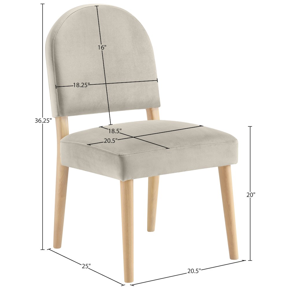 Varinelle Cream Velvet Upholstered Dining Chair, Set of 2