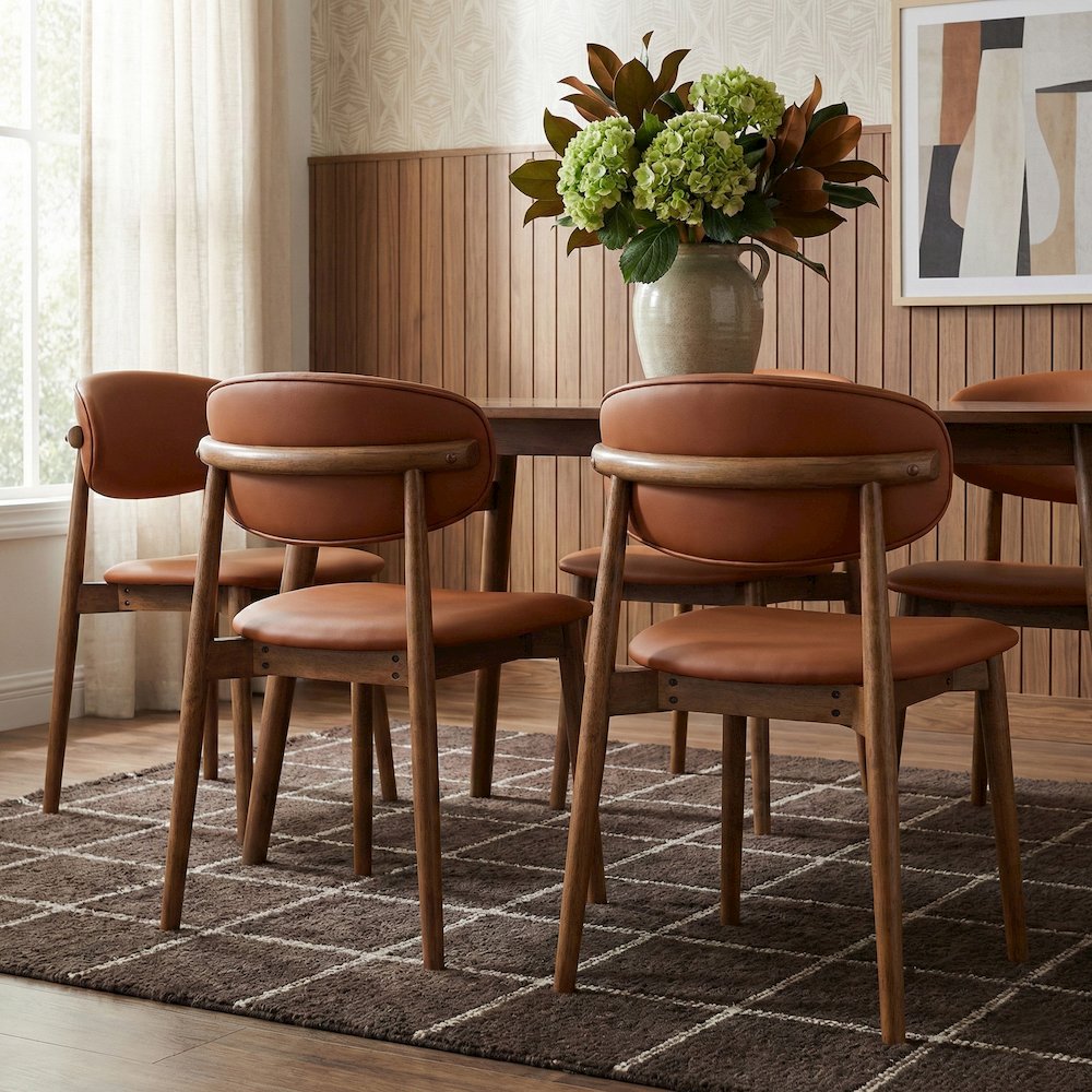 Leesa Cognac Vegan Leather Upholstered Dining Chair, Set of 2