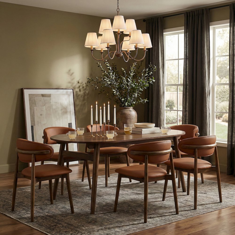 Leesa 71" Brown Solid Wood And Walnut Veneer Dining Table