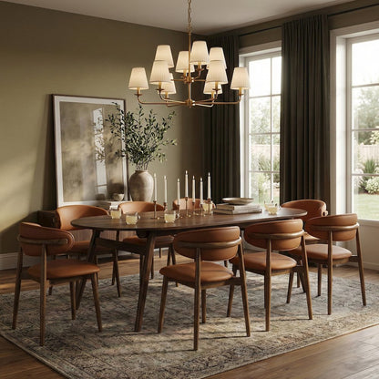 Leesa 86.75" Brown Solid Wood And Walnut Veneer Dining Table