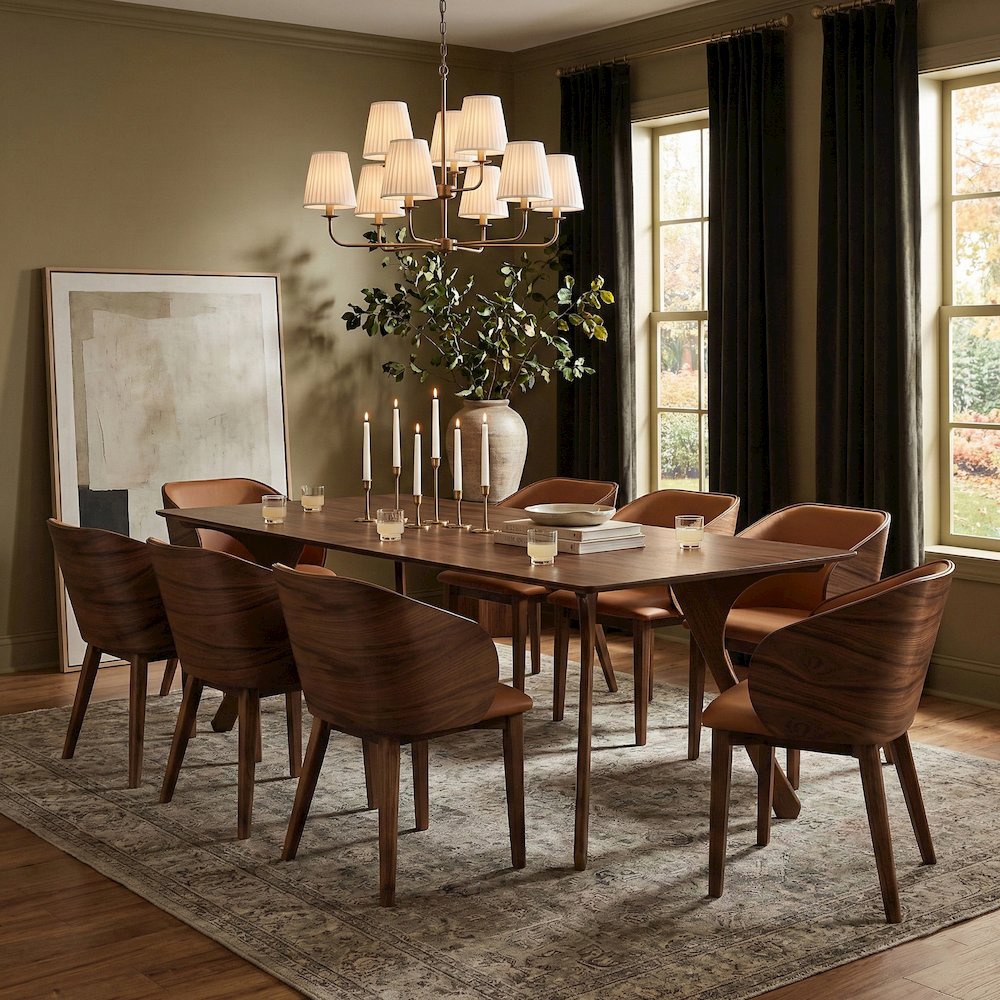 Glenwood 86.75" Brown Solid Wood And Walnut Veneer Dining Table