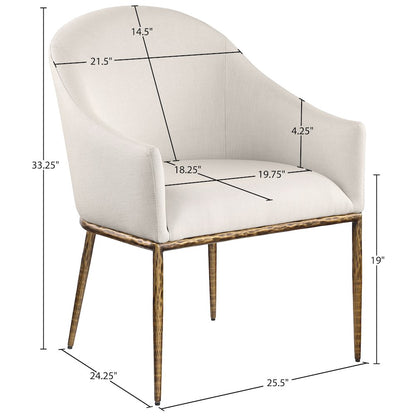 Ferro Beige Linen Textured Performance Fabric Upholstered Dining Arm Chair