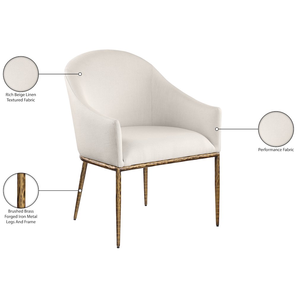 Ferro Beige Linen Textured Performance Fabric Upholstered Dining Arm Chair