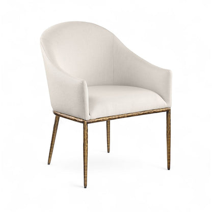 Ferro Beige Linen Textured Performance Fabric Upholstered Dining Arm Chair