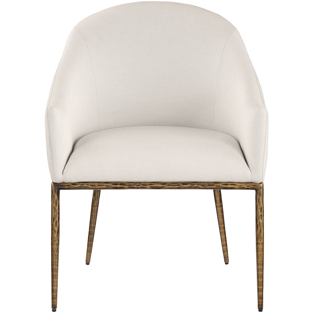 Ferro Beige Linen Textured Performance Fabric Upholstered Dining Arm Chair