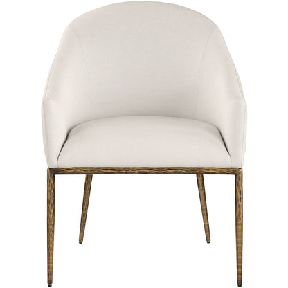 Ferro Beige Linen Textured Performance Fabric Upholstered Dining Arm Chair