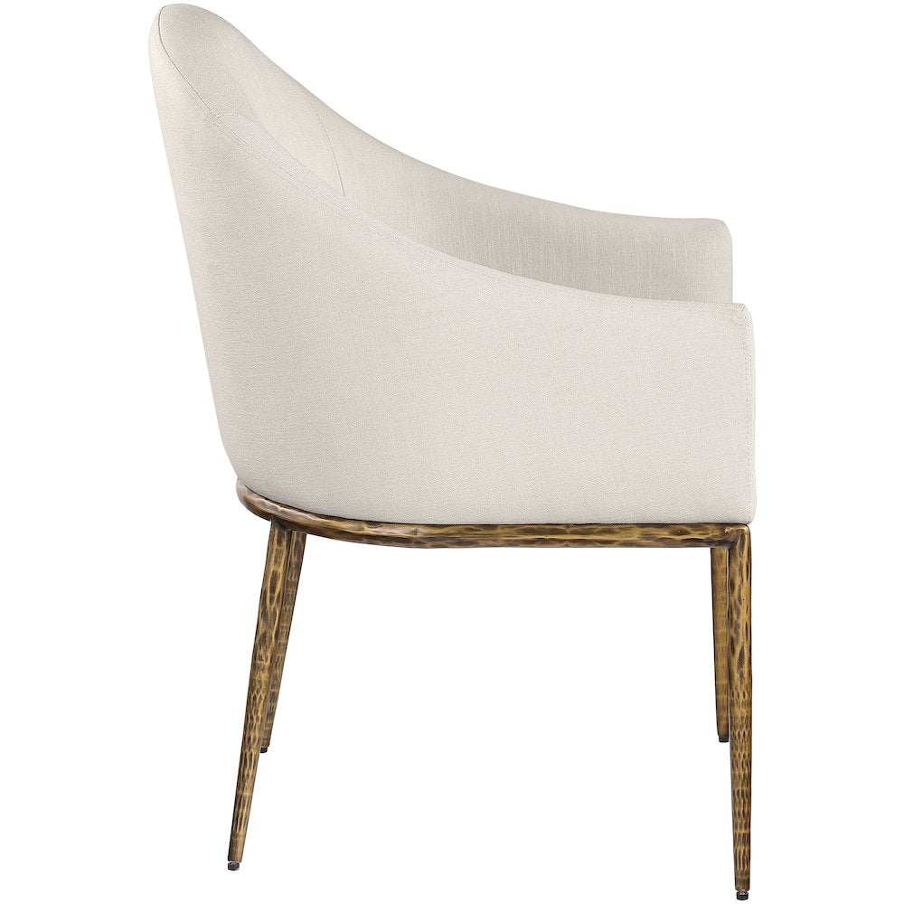 Ferro Beige Linen Textured Performance Fabric Upholstered Dining Arm Chair