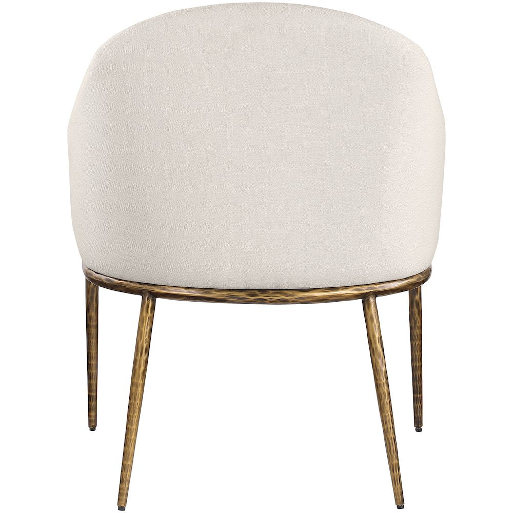 Ferro Beige Linen Textured Performance Fabric Upholstered Dining Arm Chair