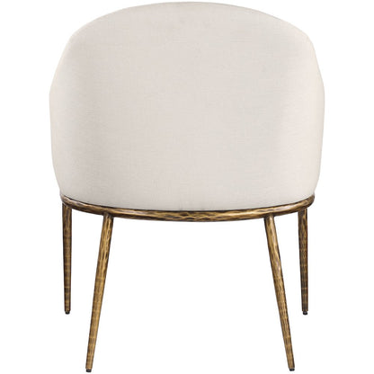Ferro Beige Linen Textured Performance Fabric Upholstered Dining Arm Chair
