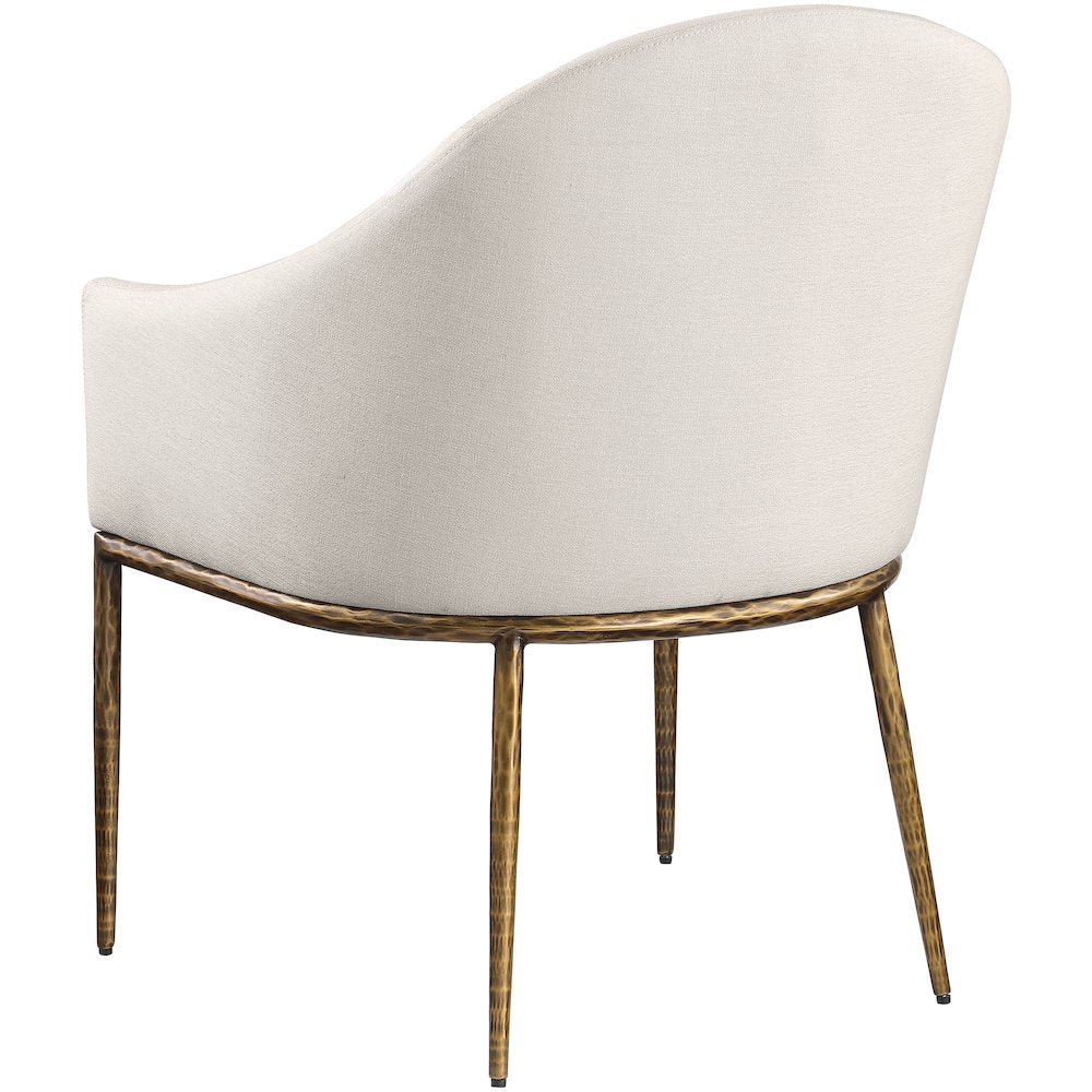 Ferro Beige Linen Textured Performance Fabric Upholstered Dining Arm Chair
