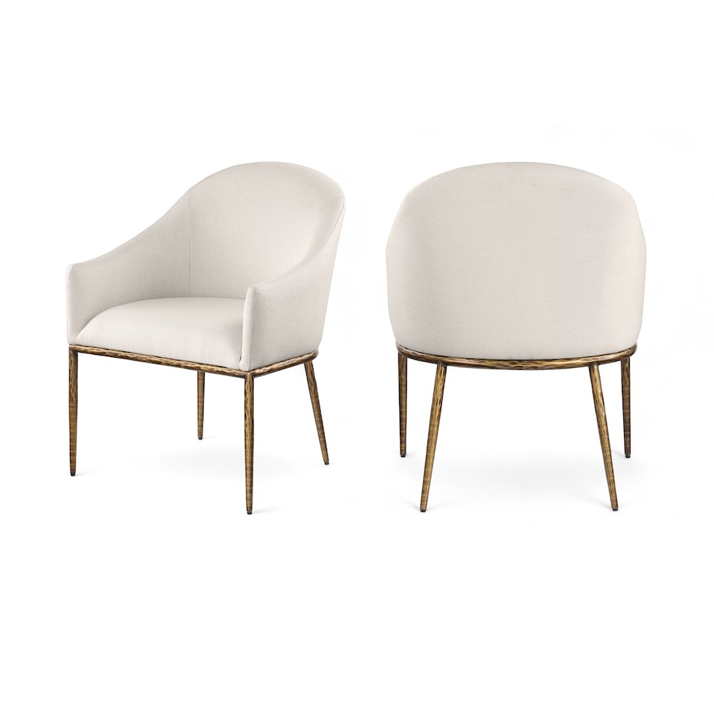 Ferro Beige Linen Textured Performance Fabric Upholstered Dining Arm Chair