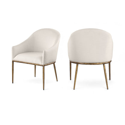 Ferro Beige Linen Textured Performance Fabric Upholstered Dining Arm Chair